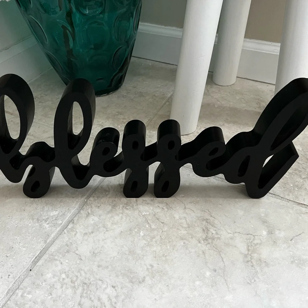 Chic Black 'Blessed' Script Sign - Picture 1 of 4